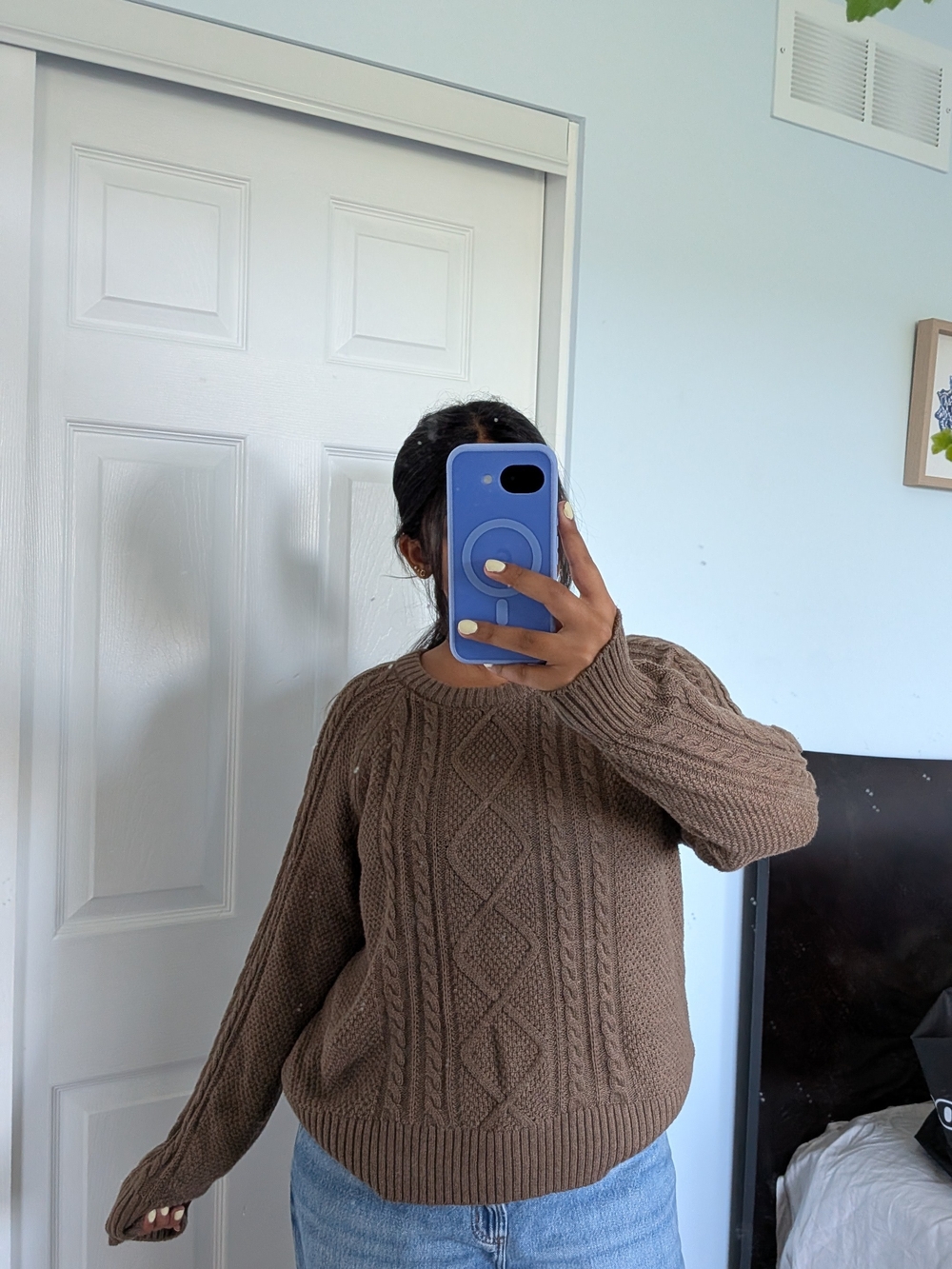 Chunky Cable Knit Brown Sweater - Women's Cozy Pullover
